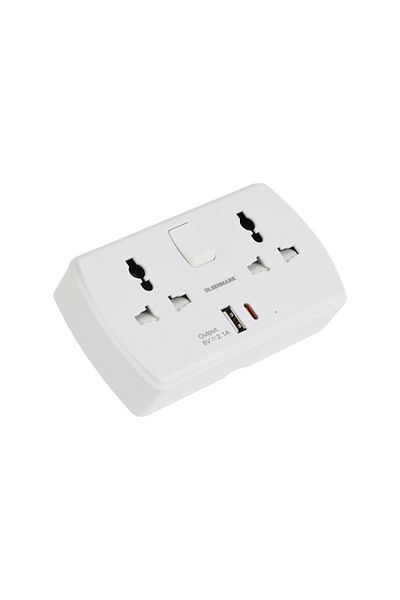 Olsenmark 2 Way Multi Adaptor with 2 USB Ports- OMES1886/ Global Compatibility