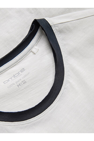 OMBRE Pánské tričko s raw úpravou - ecru V6 OM-TSCT-22SS-004 L