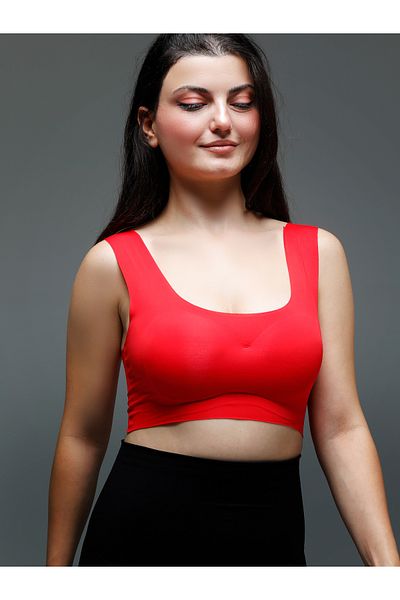 MİSTİRİK Parabita Model Seamless Padded Soft Fabric Laser Cut No Trace Bra Red Color