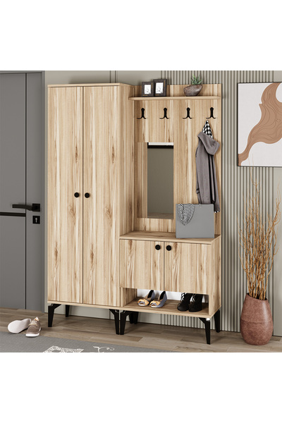 Kalender Dekor Eslem-1-2 Aynalı Portmanto Vestiyer Ayakkabılık