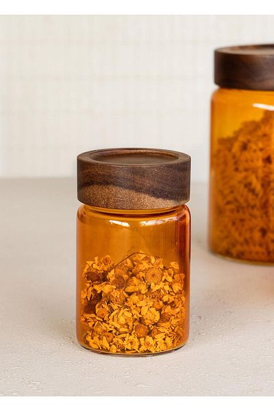 The Mia Acacia Round Glass Jar Amber 250 ml