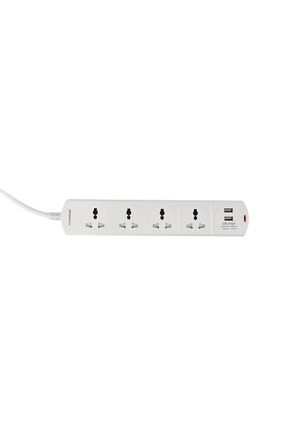 Olsenmark Power Socket- OMES1866D/ 4 Way Universal Sockets, 2-way USB Ports