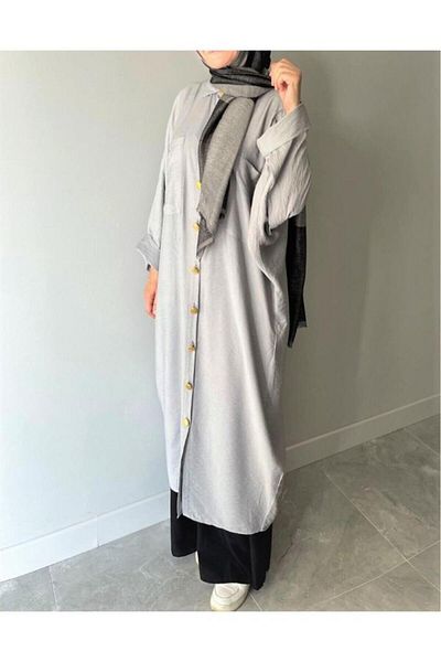 Pasaklı Giyim Women's Bat Sleeve Suitable for Hijab Shirt Dress Linen Blended Tunic 3282420