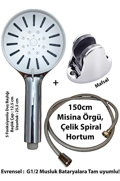 Plodna House Güneş 5 Fonksiyonlu Duş Başlığı Mafsal Ve 150cm Güçlü hortum Duş...