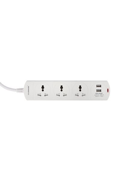 Olsenmark Power Socket- OMES1865D/ 3 Way Universal Sockets, 2-way USB Ports