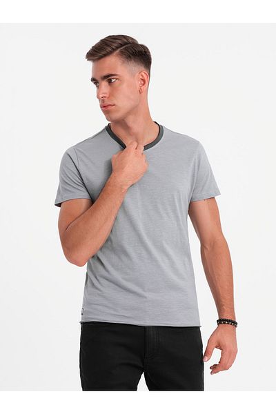 OMBRE Pánské tričko s raw úpravou - šedé V1 OM-TSCT-22SS-004 XXL