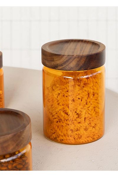 The Mia Acacia Round Glass Jar Amber 850 ml