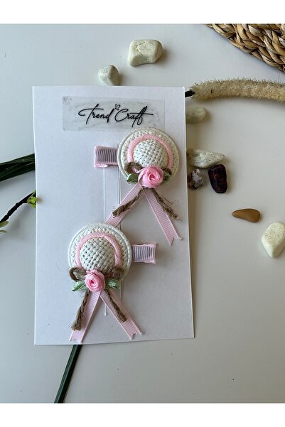 TrendCraft Hasır Şapka Güllü 2’li Klips Toka