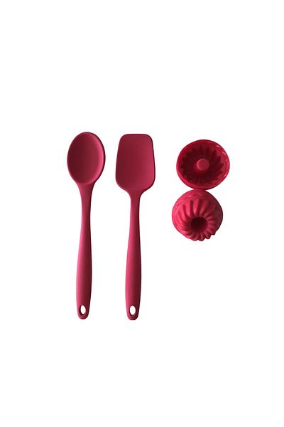 PİNK ROSE Large Size Silicone Spoon + Spatula + Muffin Mold Set of 3