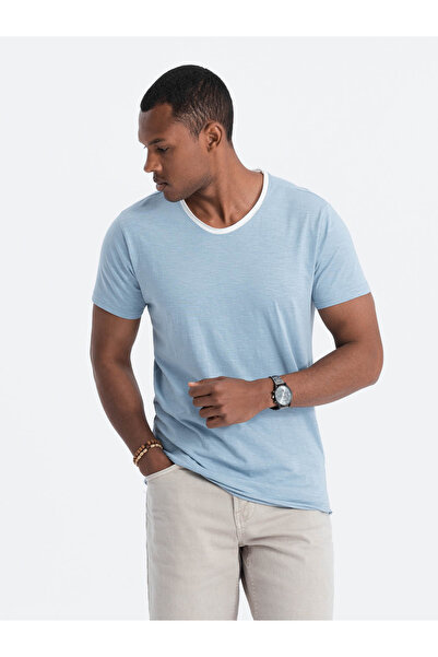 OMBRE Pánské tričko se syrovou úpravou - tmavě modré V3 OM-TSCT-22SS-004 XL