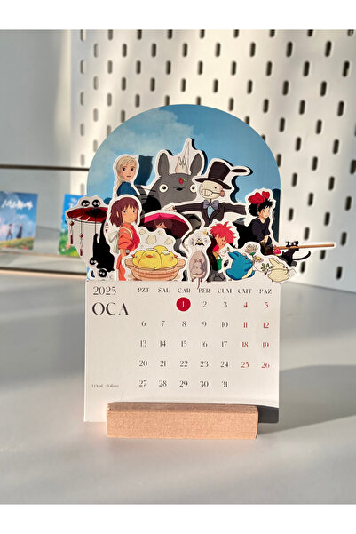 Hume Craft 2026 Ghibli Studio - Miyazaki Temalı Ahşap Standlı Masa Takvimi