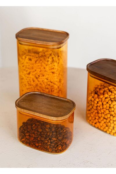 The Mia Acacia Rectangular Glass Jar Amber 500 ml