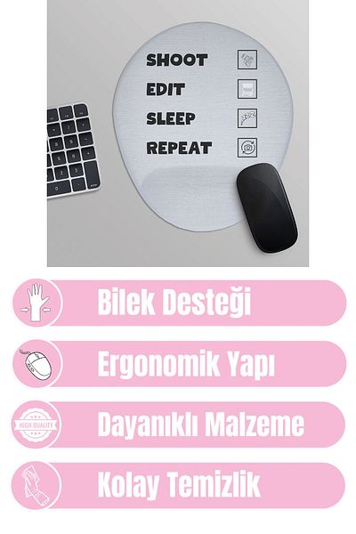qoeuyl boutique Shoot Edit Sleep Repeat Photographer Gift Printed Oval Wrist Support Mousepad