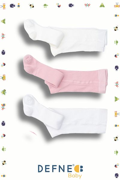 Defne Baby 3 Pieces of Jacquard Patterned Cotton Girls and Baby Pantyhose