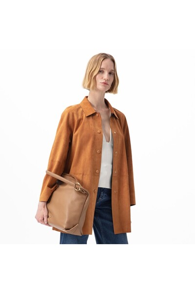 Desa Sienna Konyak Kadın Çift Taraflı Süet Deri Pardösü