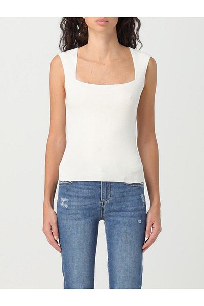 Liu Jo Ecru Knitwear Square Collar Slim Fit Sleeveless Women's Sweatshirt - Wf3172Ms49I-10701