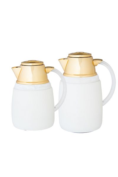 HIC Thermos Set Two Pieces for Tea and Coffee WHITE/GOLD 1.0/0.75 LT