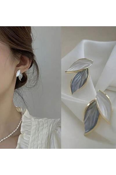 sahrastyle Fashionable Leaf Shaped Earrings with Brilliant Cubic Zirconia