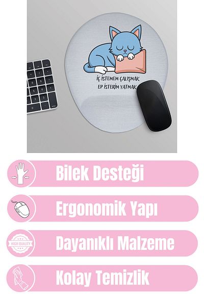 qoeuyl boutique Inner Want to Work Ep Want to Lay Cute Cat Funny Printed Oval Wrist Rest Mousepad