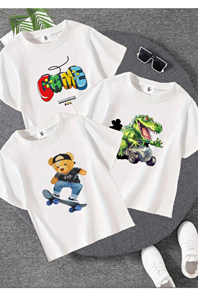 twins tailors Παιχνίδι τυπωμένο πακέτο 3 Unisex Three in White παιδικό μπλουζάκι