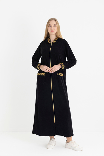 Butik VELA MORE Kadın Fermuarlı Kapüşonlu Nakışlı Havlu Ferace