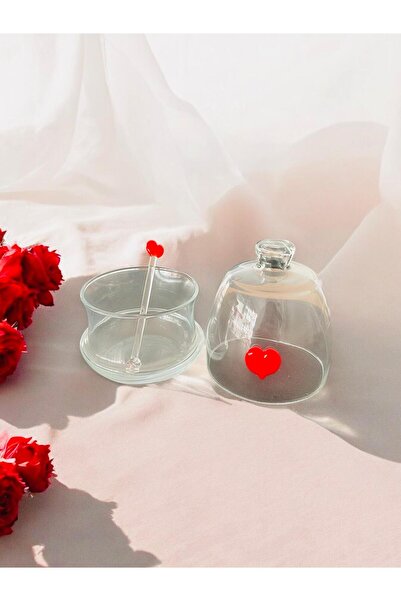 nazarboncuğu Kapaklı Cam Kalp Figürlü Reçellik, Ballık Kaşık Hediyeli