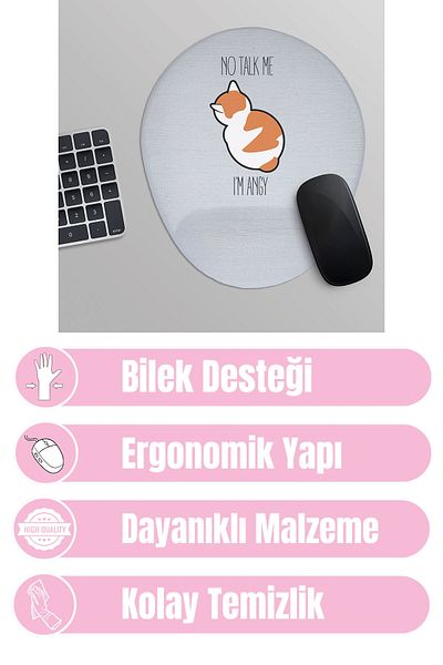qoeuyl boutique No Talk to Me I'M Angy Cute Cat Printed Oval Wrist Support Mousepad