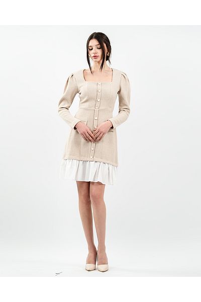maf collection Γυναικείο Μπεζ Tweed Garnished Κοντό Φόρεμα Chanel