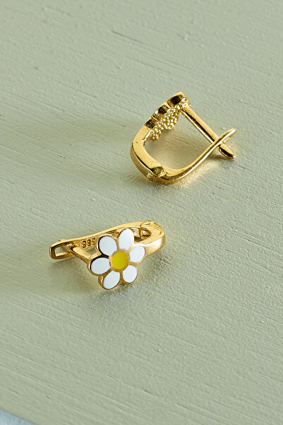 Nilvera Kuyumculuk 14 Ayar Altın Papatya Çocuk Küpe, Klipsli Mineli Kız Çocuk...
