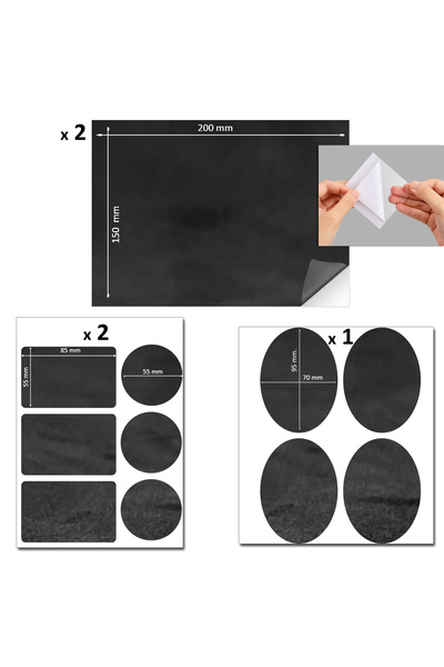 FIXALL ADHESIVE PRODUCTS Yapışkanlı Alkantara Nubuk Deri Tipi Kumaş. Döşeme Koltuk Tamir Yama Seti 3 Set 18 Parça Siyah