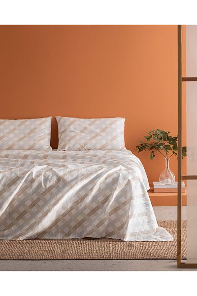 Madame Coco Σετ Danton Διπλό Μπεζ Βαμβακερό Πικέ - Karde Printed