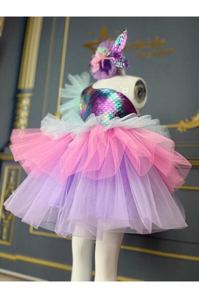 Star Kids Kız Çocuk Tek Omuz Deniz Kızı Tütü Elbise, Kız Çocuk Deniz Kızı Kos...