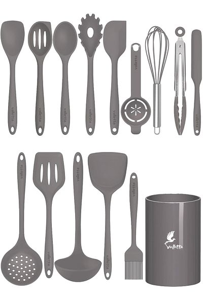 valletta Trigona 15-Piece Gray Silicone Spatula Set - Heat-Resistant, Fireproof and Non-Stick
