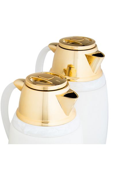 HIC Thermos Set Two Pieces for Tea and Coffee WHITE/GOLD 1.0/0.75 LT