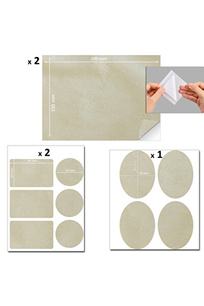 FIXALL ADHESIVE PRODUCTS Yapışkanlı Alkantara Nubuk Deri Tipi Kumaş Tamir Yama Seti 3 Set 18 Parça Krem