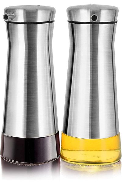mastergold Olive Oil And Vinegar Dispenser Bottle Set 2pcs | Stainless Steel bottles for Kitchen with Drip Free