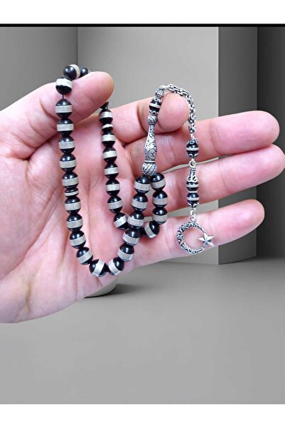 İnan Tesbih Kuka Silver Wrap Silver Tasseled Crescent and Star Model Rosary