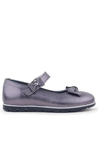 Rakerplus Pantofi de balerină pentru fete din piele naturală cu panglică platină cu velcro