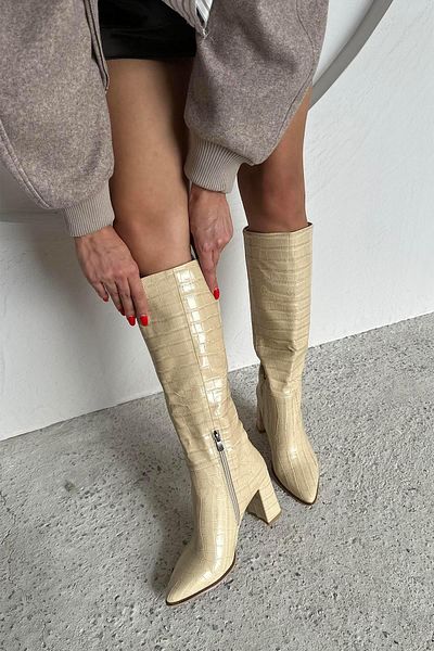 STRASWANS Sawyer Beige Crocodile Women's Boots - Pointed Toe
