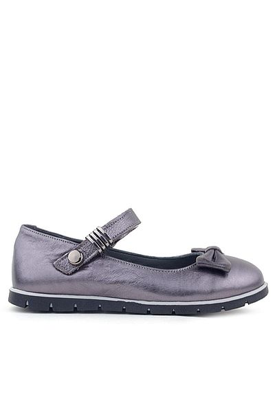 Rakerplus Pantofi de balerină pentru fete din piele naturală cu cataramă platină cu velcro