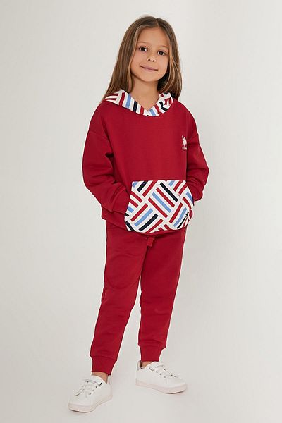 U.S. Polo Assn. Us Polo Assn. Red Girl's Kangaroo Set - Pocketed