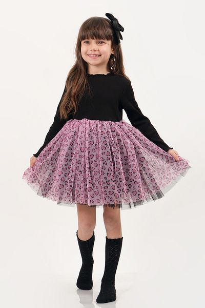 Milangel Rochie pentru fetiță cu fustă tutu din tul imprimat cu model leopard