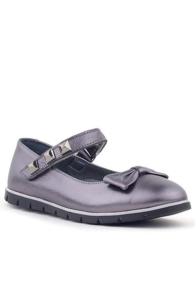 Rakerplus Balerina pentru fete din piele naturală Platinum Velcro cu detaliu metalic