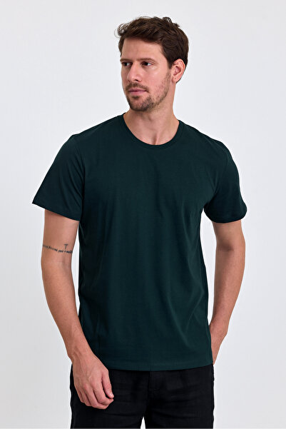 COMBİNE MİCHAİL Ανδρικό μπλουζάκι με βασικό λαιμόκοψη 100% βαμβακερό σκούρο πράσινο