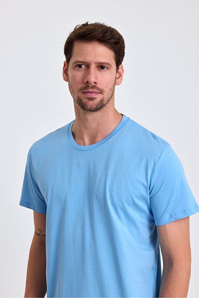 COMBİNE MİCHAİL Ανδρικό μπλουζάκι Ice Blue 100% Cotton Slim Fit Crew Neck Basic T-shirt