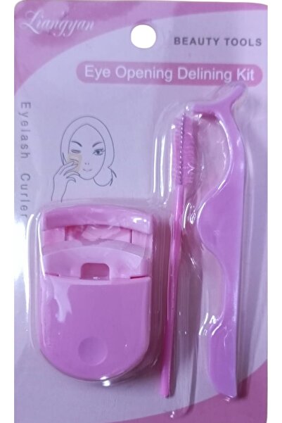 Kezban Tekstil 3 LÜ Manuel Kirpik Takma makine seti + 2 adet silikon lastik PEMBE