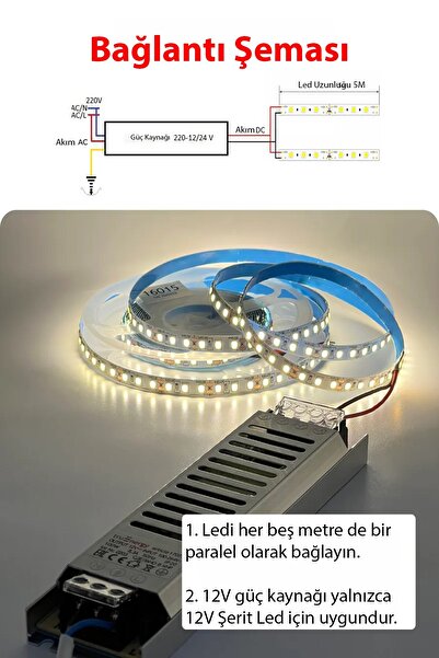 YTE Şemalı 12V 5 Amper Ultra Slim Fansız Şerit Led Trafosu/Driver