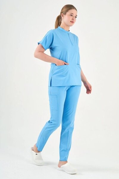 Owlet Medikal Μπλε ουρανού Lycra Χειρουργική φανέλα με λεπτομέρεια με φερμουάρ