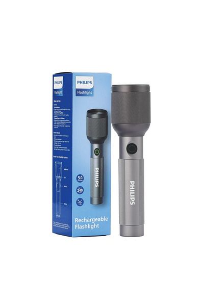 Philips 650 Lumens Aircraft Aluminium Alloy LED Rechargeable Flashlight 22.5 x 3.2 x 5 cm