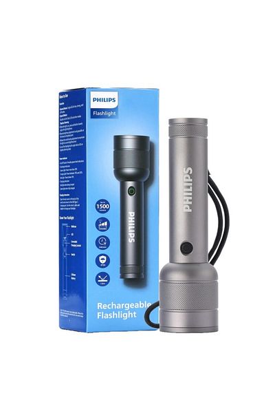 Philips 1500 Lumens Aircraft Aluminium Alloy LED Rechargeable Flashlight 16.5 x 2.85 x 4.5 cm